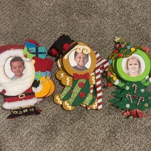 Festive Christmas Photo Ornaments Santa gingerbread and Christmas tree 8 total